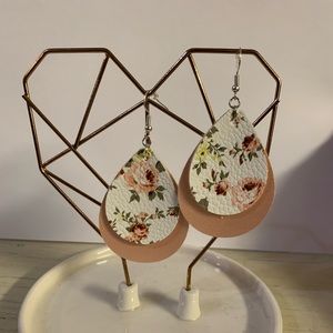 Rose Gold with Floral faux leather earrings.